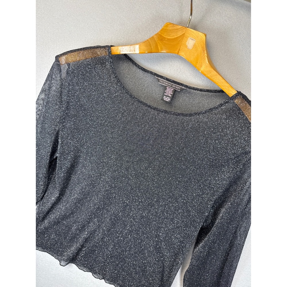 Victoria's Secret Sparkle Top Sheer L Sleeve Party Blouse M/L Cocktail Night Out